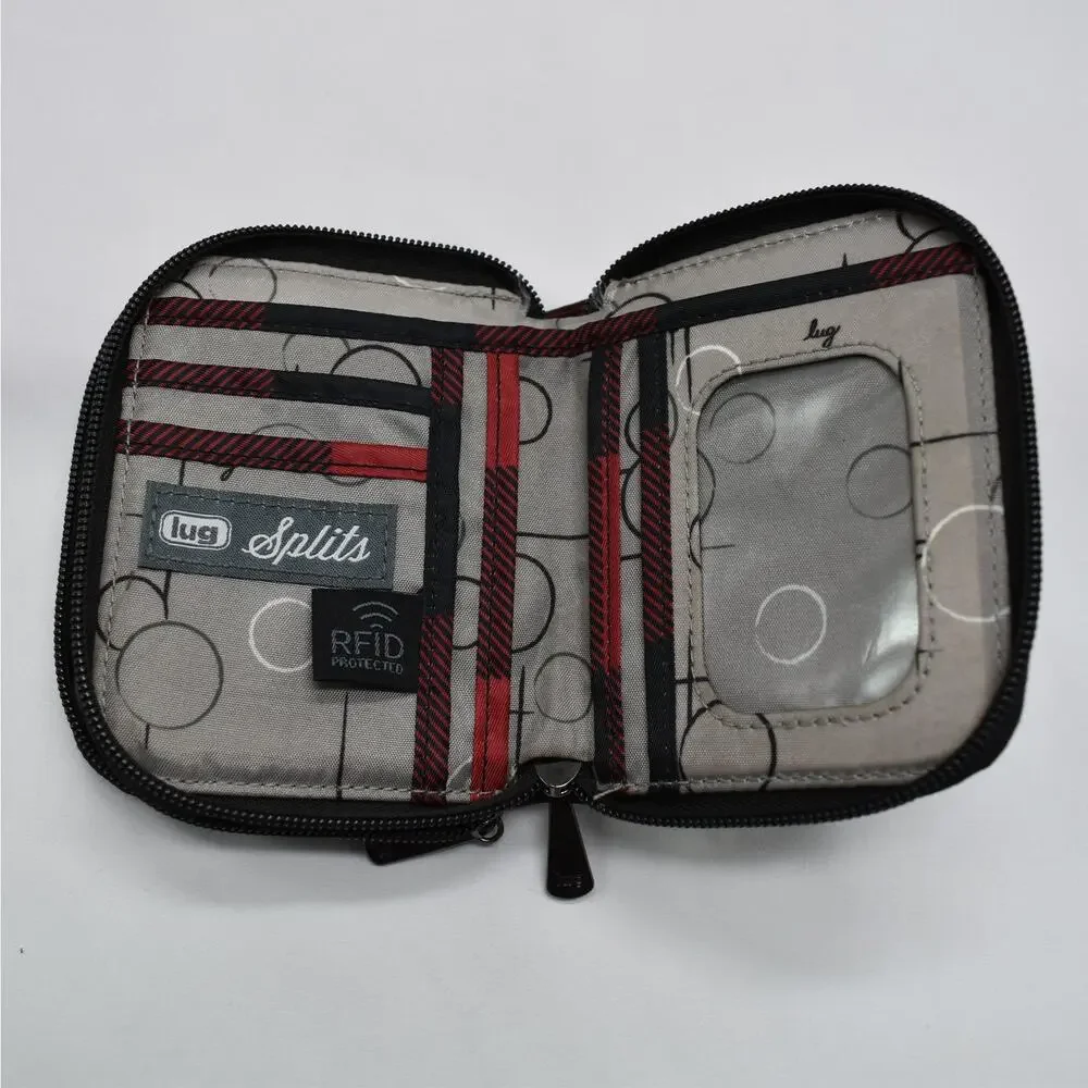 Lug Splits RFID Double Zip Wallet Black Red Quilted Buffalo Plaid Card Holder